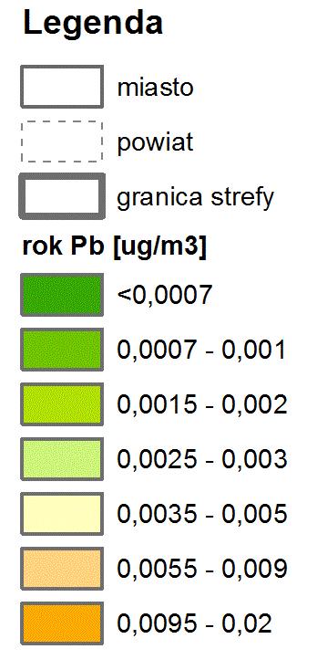 Rozkład stężeń średniorocznych niklu na terenie powiatu niżańskiego w 2014 r. - wyniki modelowania (źródło: [17], [18]) Rys. 4.