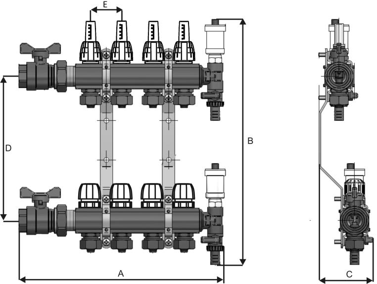 8. Wymiary Model PREMIUM 11 PREMIUM 1 PREMIUM 2 PREMIUM 3 STANDARD 2 STANDARD 3 OPTIMUM 11 OPTIMUM 1 OPTIMUM 2 OPTIMUM 3 Rozdzielacze mosiężne sekcji *wymiary mogą się różnić w zależności od modelu