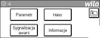 Nr menu/ wyświetlacz Opis Parametry ustawień/funkcje Ustawienie fabryczne Wywołanie przez: Widoczne dla: Zmiana ustawienia przez: 4 (1) Menu główne Wyświetlanie komunikatów o usterkach, ustawień