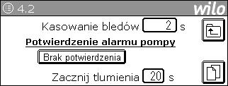 Nr menu/ wyświetlacz Opis Parametry ustawień/funkcje Ustawienie fabryczne Wywołanie przez: Widoczne dla: Zmiana ustawienia przez: 4.2 