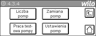 Rodzaj pracy może zostać zastosowany (tylko CCe): w jednej pompie: lub we wszystkich pompach: Wyświetlanie menu ustawiania liczby pomp (tylko CCe) Wyświetlanie parametrów naprzemiennej