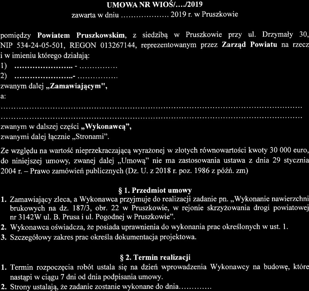 UMOWA NR Wos/..../019 zawarta w dniu... 019 r.
