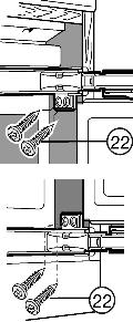 Montaż u Za pomocą długich wkrętów do płyt wiórowych Fig. 19 (22) przewiercić łączniki zawiasów od góry i od dołu. Fig. 19 U góry po stronie uchwytu: u Poluzować trochę śruby Fig. 20 (19).