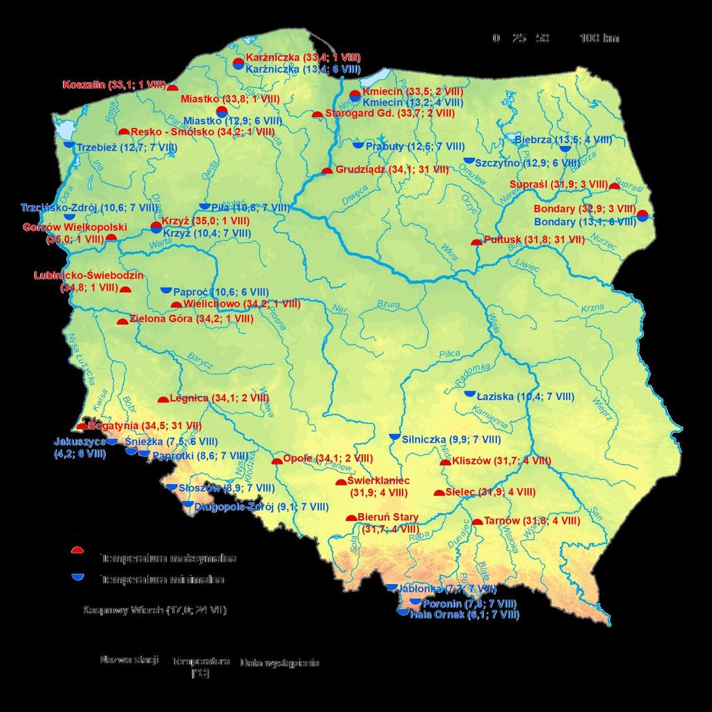 2. Temperatury ekstremalne w regionach