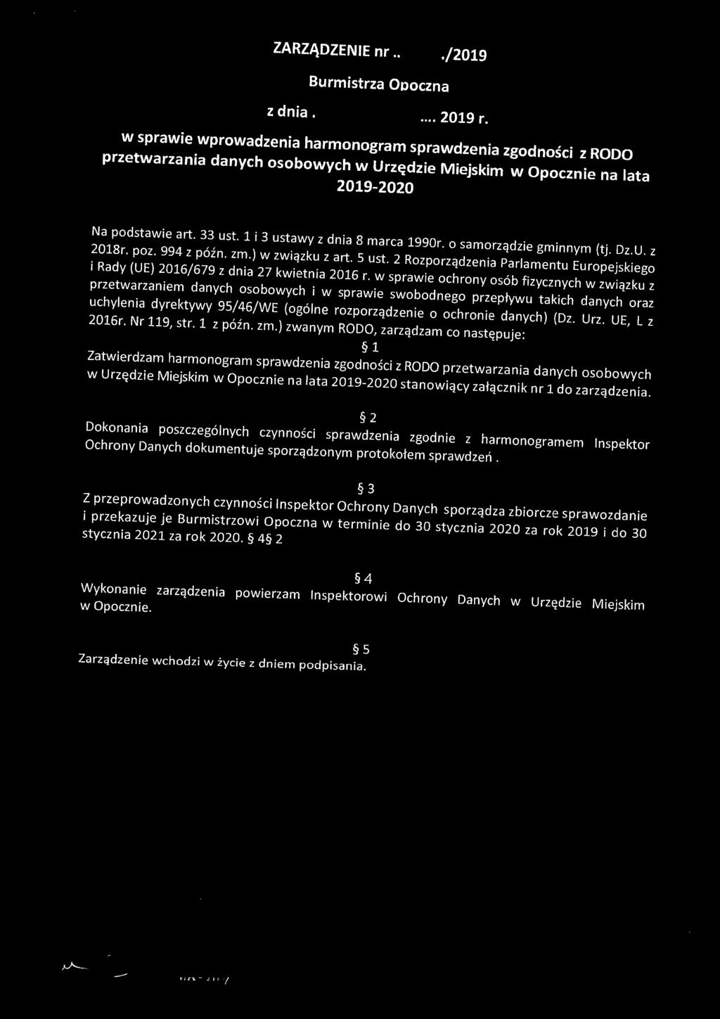 ZARZĄDZENE nr.. 46 /2019 Burmistrza Opoczna z dnia.. :1..f...111.<J.t;.(<;8... 2019 r.