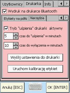 Dodatkowa zakładka Narzędzia posiada kilka użytecznych funkcji ułatwiających konfigurację drukarki. Tryb uśpienia (domyślnie wyłączony), czyli tryb standby, w którym drukarka zużywa mniej energii.