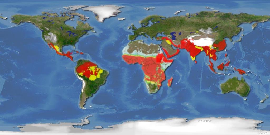 Klimat a choroby Zasięg występowania malarii na świecie