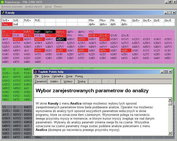 W tym trybie pracy miernik przeprowadza szybką analizę Fo- uriera (FFT), a na ekranie w czasie rzeczywistym wyświetlany jest histogram (wykres słupkowy) informujący o procentowej zawartości