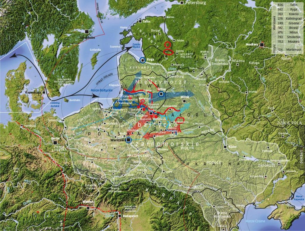 Polski teatr wojny i pomost bałtycko-czarnomorski, mapa poglądowa (fot. ze zbiorów autora) Najcięższe walki toczyły się w Polsce.