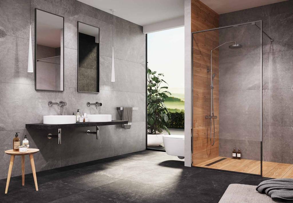 stone tech podłoga / ściana: STONEtech steel 59,7x59,7 / stonetech grey 59,7x119,7, como 20x120 floor / wall: STONEtech steel 59,7x59,7 / stonetech grey 59,7x119,7, como 20x120