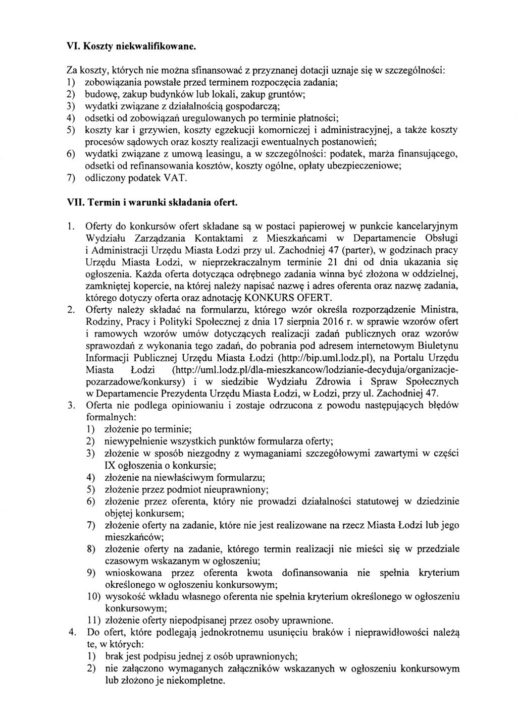 VI. Koszty niekwalifikowane.