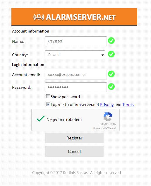 Zarejestruj się jako End User klikając Create new account ; 4. Podaj dane wymagane do zarejestrowania nowego konta użytkownika: i. Name: swoją nazwę; ii.
