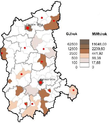 Rys. 51. Potencjał energii biogazu powstającego w wyniku rozkładu materii organicznej zawartej w złożach odpadów gromadzonych na składowiskach odpadów Rys. 52.