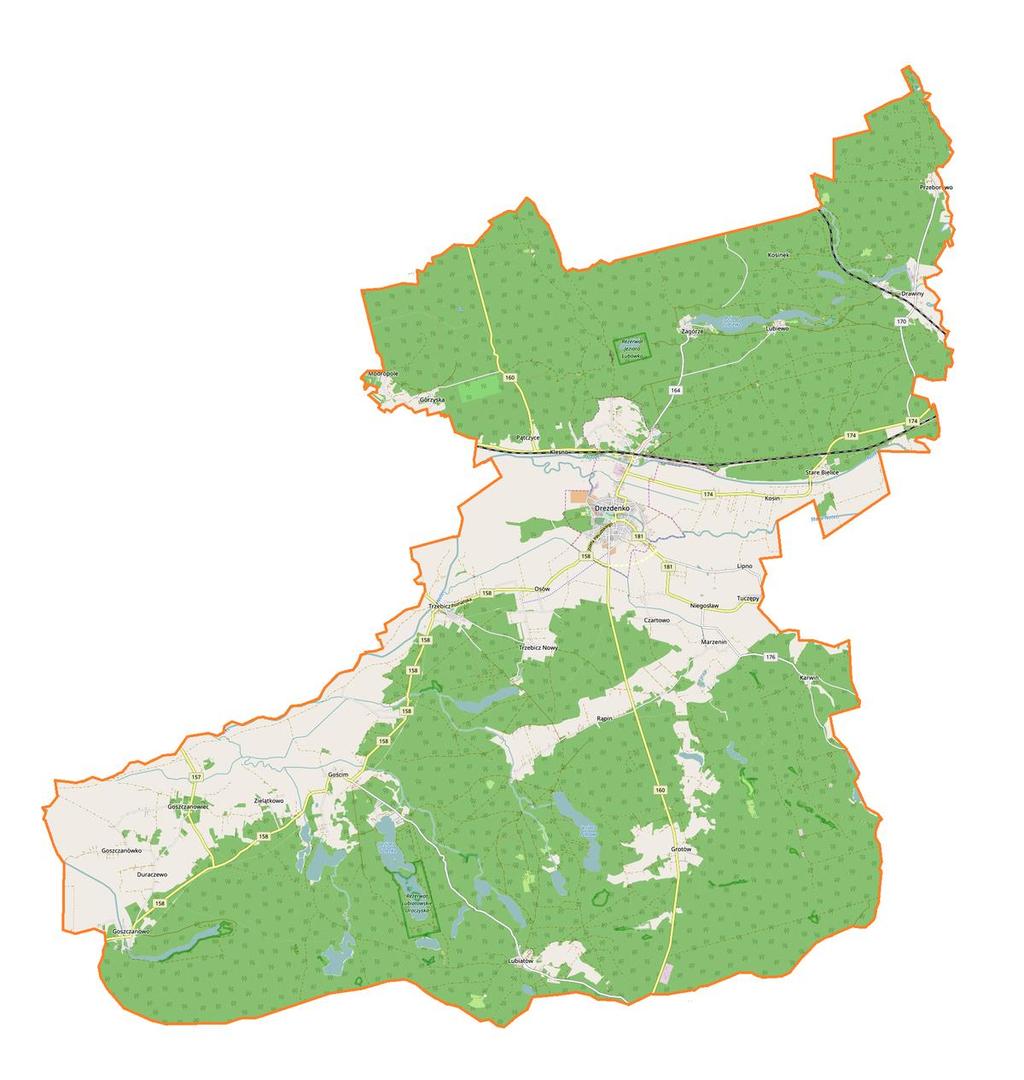 od wschodu gmina miejsko-wiejska Krzyż Wielkopolski oraz gmina wiejska Drawsko, obie leżące w powiecie czarnkowsko-trzcianeckim, od południowego wschodu miejsko-wiejska gmina Sieraków, należąca