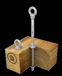Oznaczenie typu Nierdzewny punkt kotwienia do cienkich konstrukcji drewnianych. Punkt kotwienia posiada podstawę o wymiarach 200x200 mm oraz trzpień o średnicy 16 mm.