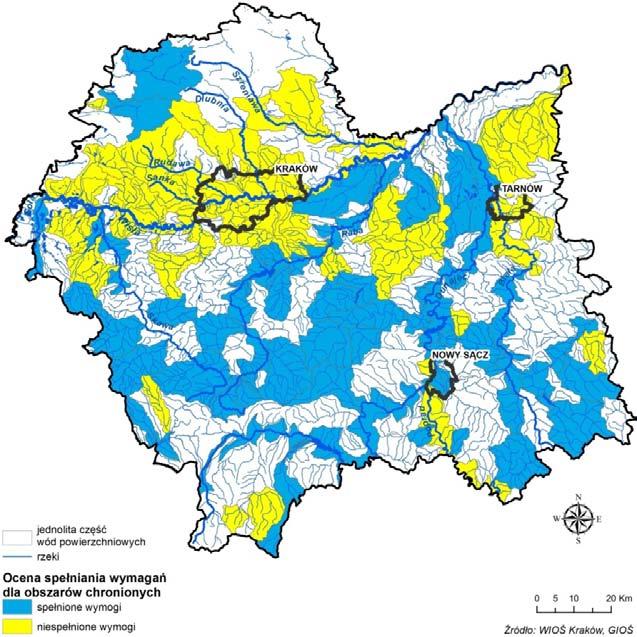 Ocenie spełnienia wymagań dla obszarów chronionych podlegały: obszary chronione będące jednolitymi częściami wód, przeznaczonymi do poboru wody na potrzeby zaopatrzenia ludności w wodę do spożycia,