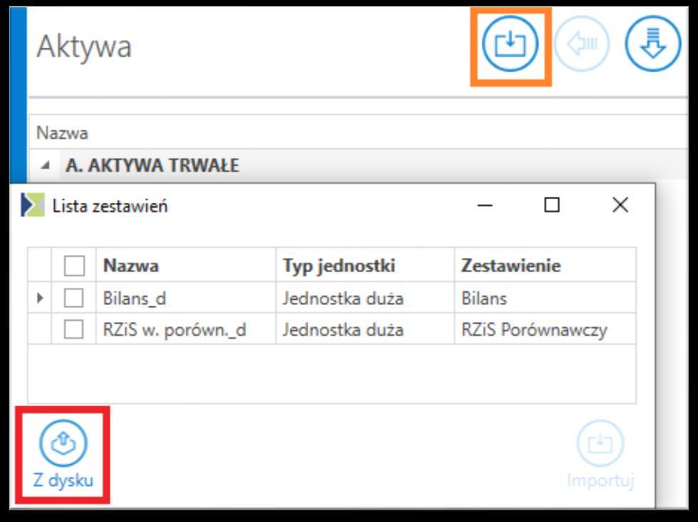 Rys 1. Przycisk Z dysku Obecnie ten przycisk otwiera dodatkowe okno umożliwiające wybór formy źródła danych. Rys 2.