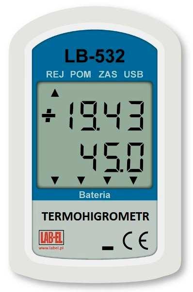 Opis urządzenia Opis ogólny LB-532 jest rejestratorem temperatury i wilgotności lub tylko temperatury (wersja LB-532T). Zasilany jest z długowiecznej, wymienialnej baterii litowej.