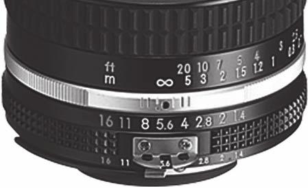 Obiektywy AI- NIKKOR, zmodyfikowane obiektywy AI-NIKKOR lub obiektywy Nikon z serii E Przedstawiony jest obiektyw AI Nikkor 50 mm f/1,4s.