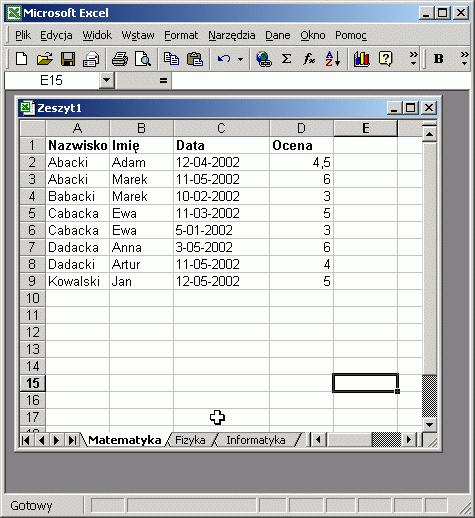 Excel Arkusze zawierają dane