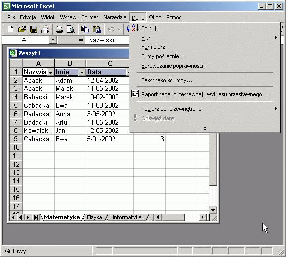 Excel Operacje możliwe do wykonania na danych w arkuszu