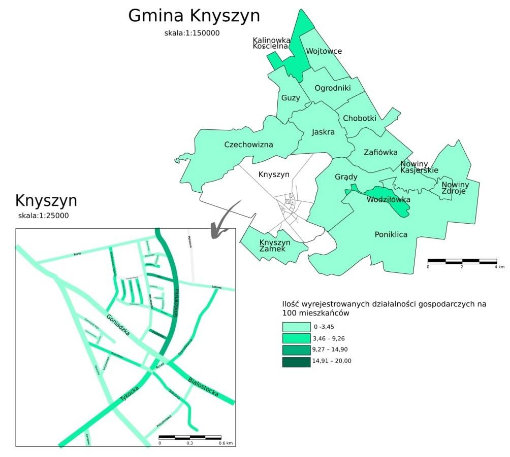 Ogrodniki Guzy Wodziłówka Jaskra Wojtówce Kalinówka Kościelna Zofiówka Knyszyn - Zamek,,,,,,,, Źródło dane z CEIDG Ryc Ilość wyrejestrowanych działalności gospodarczych w gminie Knyszyn na