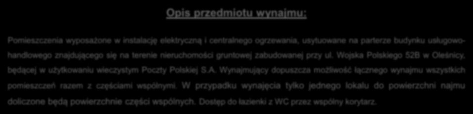 Wojska Polskiego 52B w Oleśnicy, będącej w użytkowaniu wieczystym Poczty Polskiej S.A.
