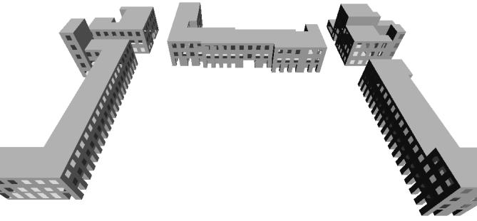 ul. Więckowskiego w Łodzi. Dla obszaru Starego Rynku został stworzony model o wymiarach 80 x 80 x 30 komórek o rozdzielczości 2 m x 2 m x 1 m. Dodatkowo został on obrócony o 10.