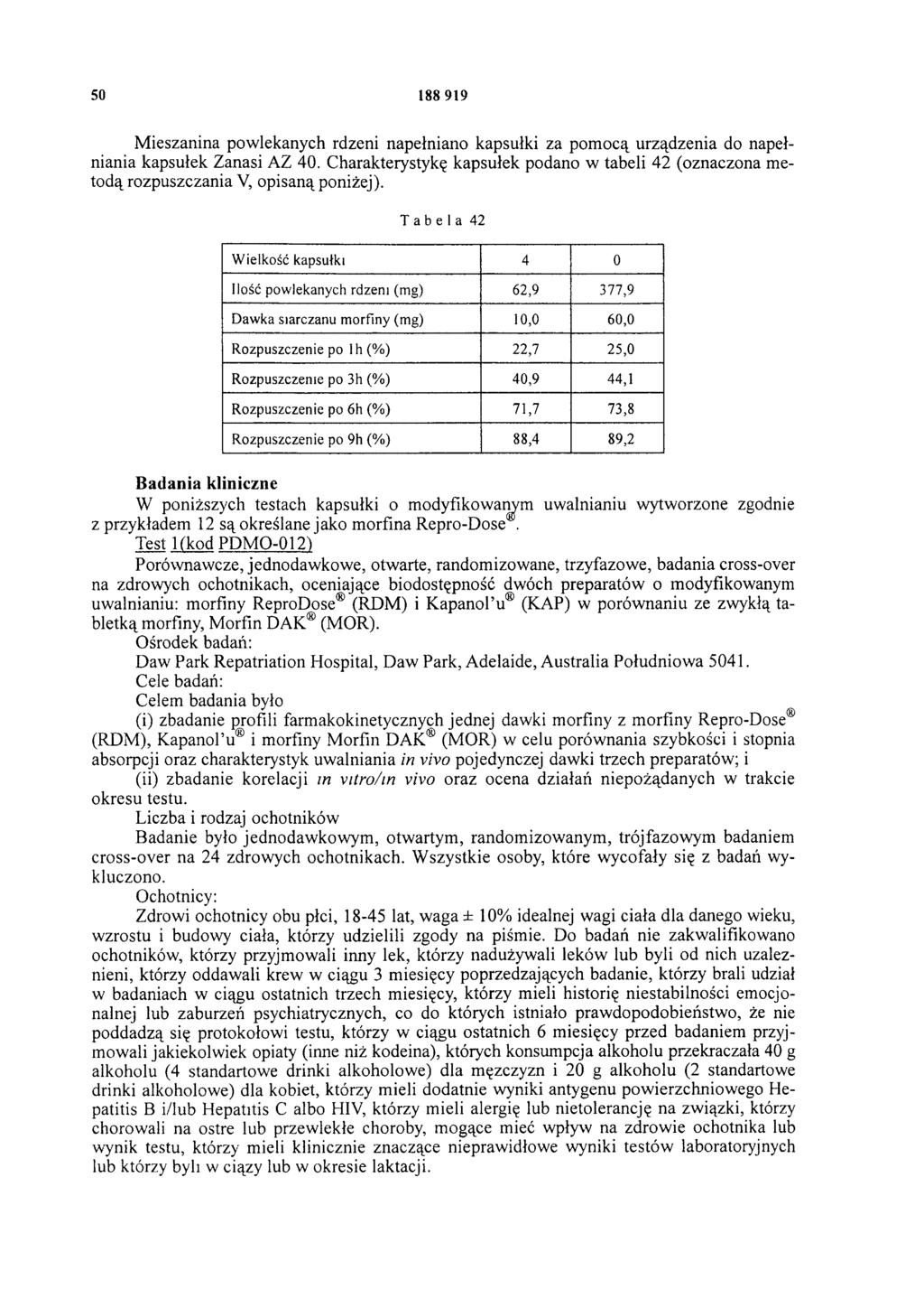 50 188 919 M ieszanina powlekanych rdzeni napełniano kapsułki za pom ocą urządzenia do napełniania kapsułek Zanasi AZ 40.