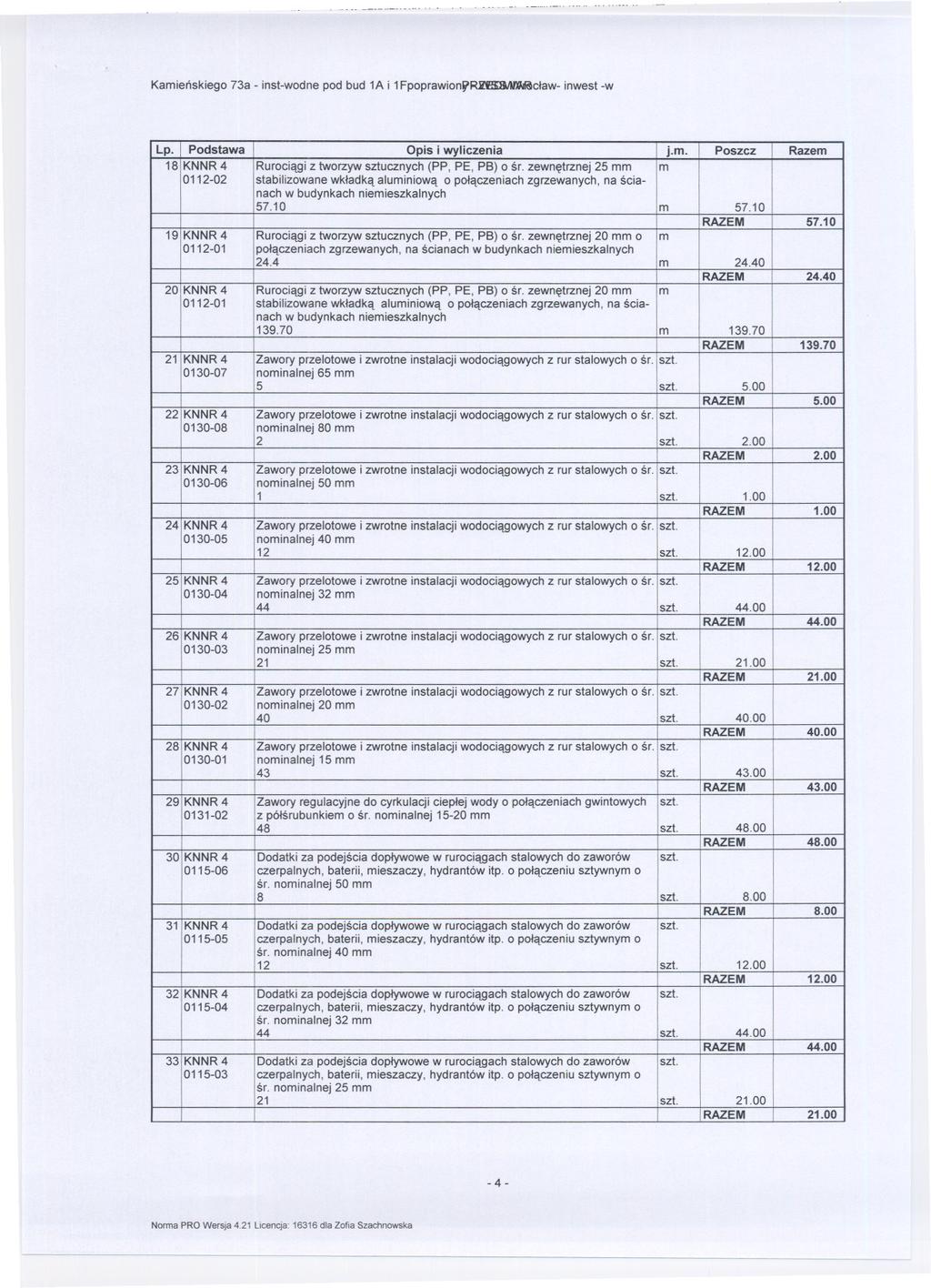 Kamienskiego 73a - inst-wodne pod bud 1A i 1FpoprawionF~claw- inwest-w 18 KNNR 4 Rurociagi z tworzyw sztucznych (PP, PE, PS) o sr.