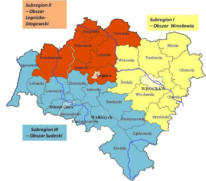 Cele będą oparte na endogenicznych potencjałach rozwojowych Dolnego Śląska 1. Subregion I.