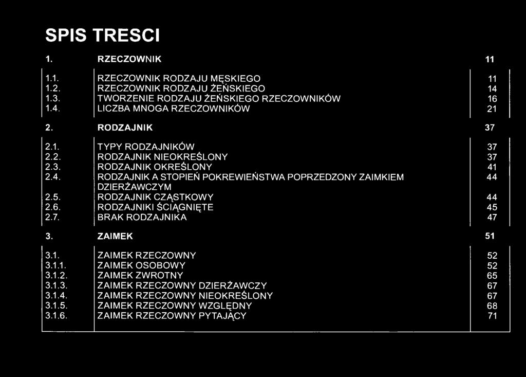 5. RODZAJNIK CZĄSTKOWY 44 2.6. RODZAJNIKI ŚCIĄGNIĘTE 45 2.7. BRAK RODZAJNIKA 47 3. ZAIMEK 51 3.1. ZAIMEK RZECZOWNY 52 3.1.1. ZAIMEK OSOBOWY 52 3.1.2. ZAIMEK ZWROTNY 65 3.