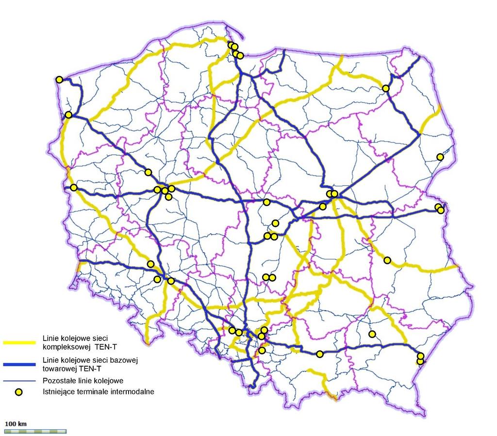 Lokalizacja terminali intermodalnych w Polsce Dolnośląskie 3, Lubelskie 3, Lubuskie 1, Łódzkie 6, Małopolskie 2, Mazowieckie 3, Podkarpackie 3, Podlaskie 1,