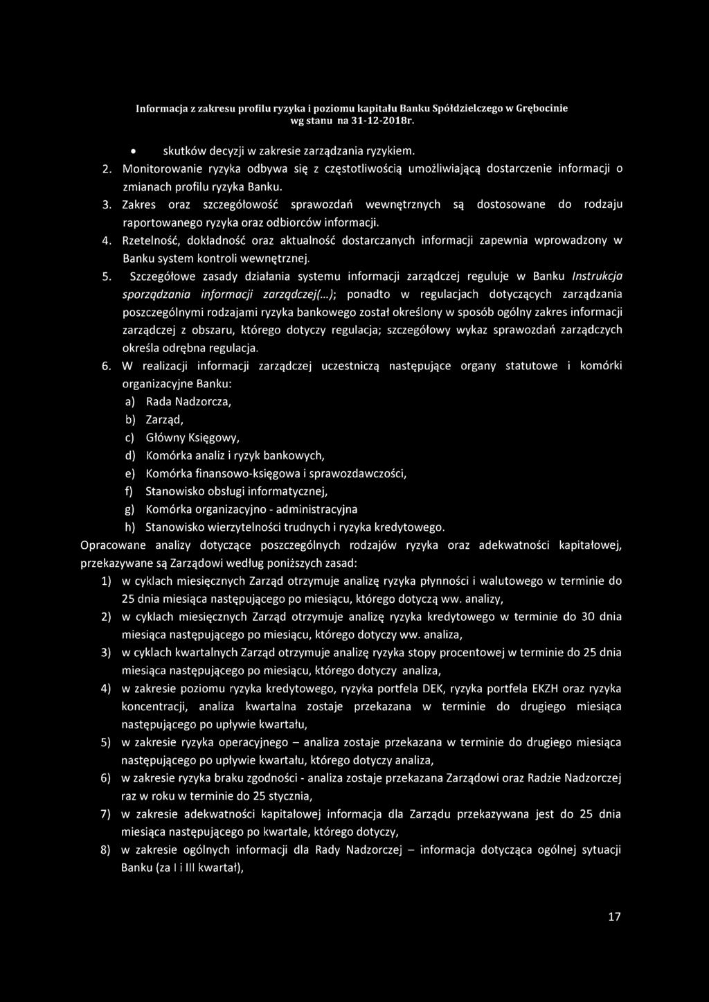 Rzetelność, dokładność oraz aktualność dostarczanych informacji zapewnia wprowadzony w Banku system kontroli wewnętrznej. 5.