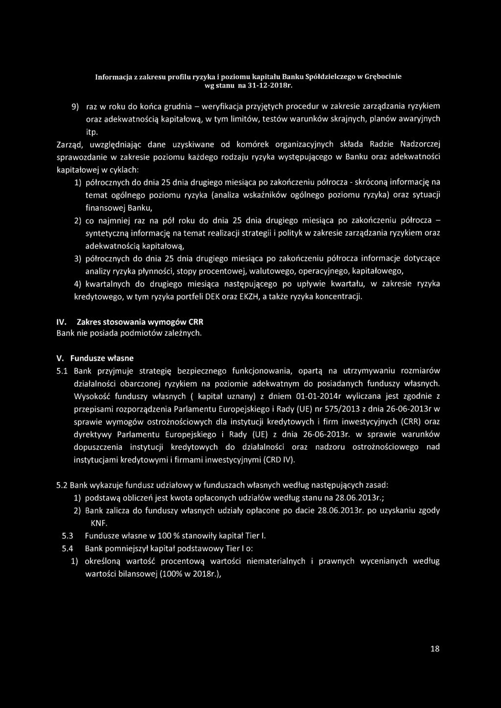 9) raz w roku do końca grudnia - weryfikacja przyjętych procedur w zakresie zarządzania ryzykiem oraz adekwatnością kapitałową, w tym limitów, testów warunków skrajnych, planów awaryjnych itp.