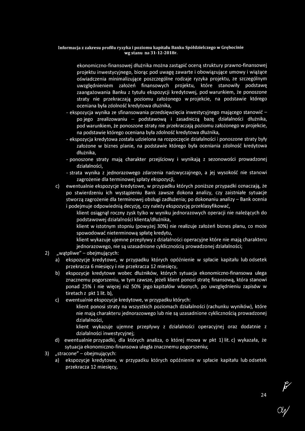 ponoszone straty nie przekraczają poziomu założonego w projekcie, na podstawie którego oceniana była zdolność kredytowa dłużnika, - ekspozycja wynika ze sfinansowania przedsięwzięcia inwestycyjnego