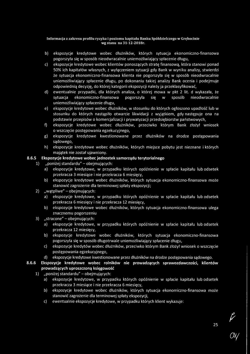 klienta nie pogorszyła się w sposób nieodwracalnie uniemożliwiający spłacenie długu, po dokonaniu takiej analizy Bank ocenia i podejmuje odpowiednią decyzję, do której kategorii ekspozycji należy ja