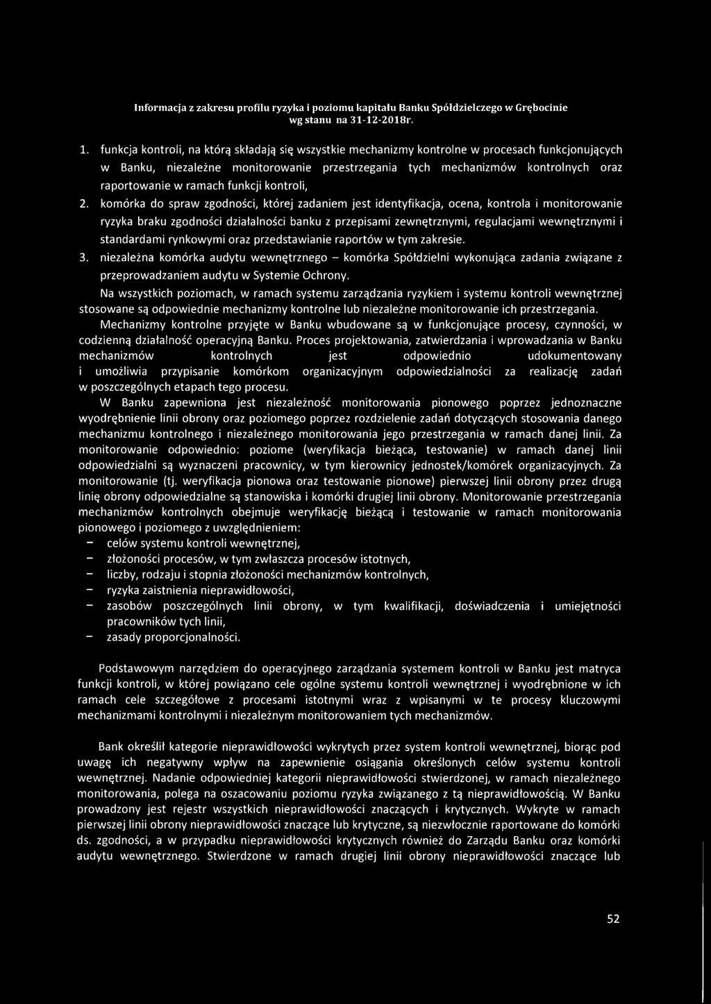 komórka do spraw zgodności, której zadaniem jest identyfikacja, ocena, kontrola i monitorowanie ryzyka braku zgodności działalności banku z przepisami zewnętrznymi, regulacjami wewnętrznymi i