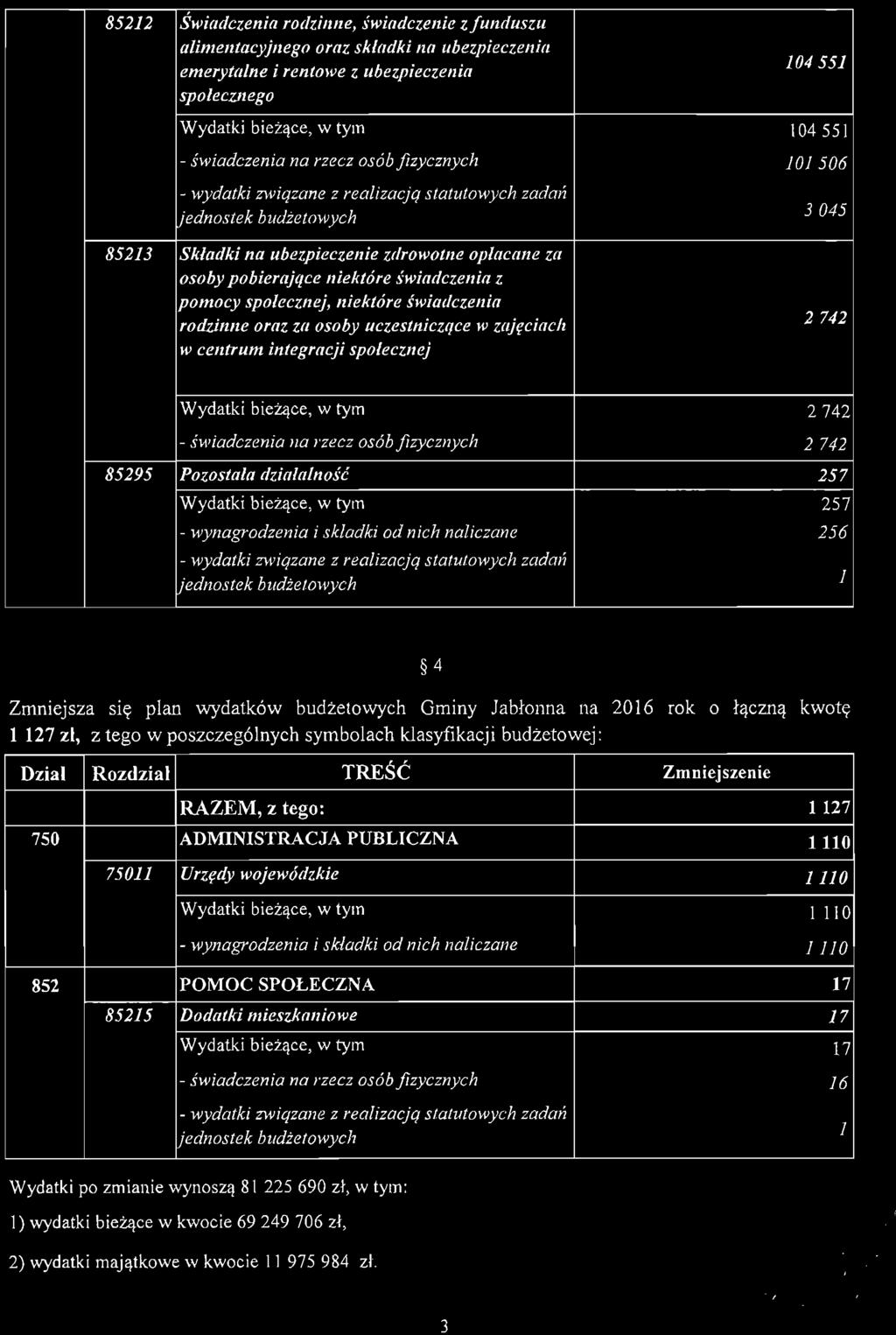 85212 Świadczenia rodzinne, świadczenie zfullduszu alimelltacyjllego oraz składki /w ubezpieczellia emeryta/ne i rentowe z ubezpieczenia społeczn ego 104551 Wydatki b i eżące, w tym 104551
