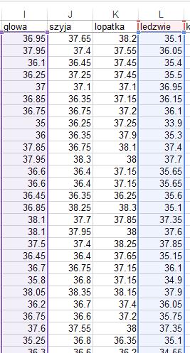 Temperatura na lędźwiach SZEREG DWUCECHOWY, KONIE BEZPOŚREDNIO PO TRENINGU 38.5 38 37.