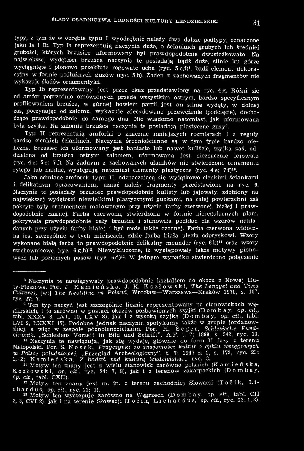 ŚLADY O S A D N I C T W A LUDNOŚCI K U L T U R Y LENDZIELSKIEJ 31 typy, z tym że w obrębie typu I wyodrębnić należy dwa dalsze podtypy, oznaczone jako la i Ib.