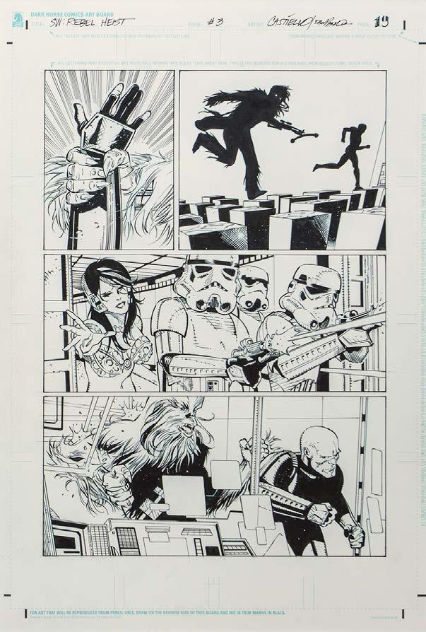 72 70. Plansza do komiksu z serii Star Wars: Rebel Heist #3, strona 19 ołówek, tusz, oryginalny papier wydawnictwa Dark Horse, 44,5 x 29 cm, wyd.