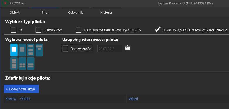 cyfrowym ma zostać zablokowany, czy odblokowany, wybrać przycisk pilota, którego dwuklik ma wykonać akcję blokowania/odblokowywania, wybrać obiekt i wjazd, w którym akcja blokowania/odblokowywania