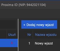 Po zaznaczeniu obiektu i wjazdu w prawej skrajnej kolumnie wyświetlane są wszystkie piloty (typ, podpis, opis,) mogące sterować wybranym wjazdem.