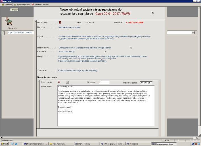 Istnieje możliwość, aby do roszczenia komorniczego dopisać jedno lub wiele pism.