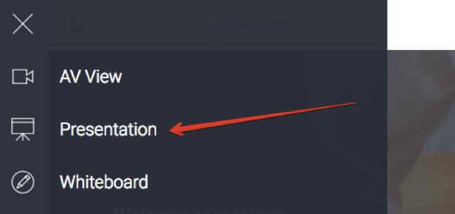 Pokaż swoją prezentację Aby wyświetlić prezentację lub dokument swoim uczestnikom, kliknij przycisk Prezentacja w menu po lewej stronie pokoju webinarowego.