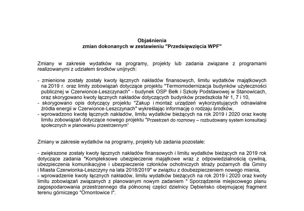 Objaśnienia do uchwały/zarządzenia nr
