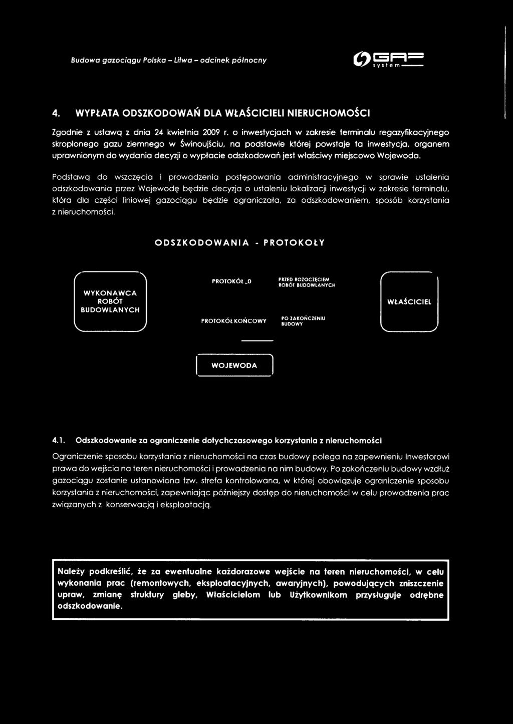 części liniowej gazociągu będzie ograniczała, za odszkodowaniem, sposób korzystania z nieruchomości.
