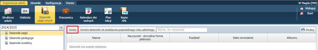 Zarządzanie innymi dziennikami 61 Zarządzanie innymi dziennikami System UONET+ umożliwia prowadzenie dzienników zajęć innych: Dziennika zajęć oraz Dziennika pedagoga.