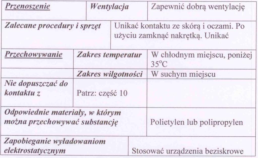 6.3 Metody i materiały zapobiegające rozprzestrzenianiu się skażenia i służące do usuwania skażenia Metody oczyszczania, odzyskiwania, neutralizacja zebrać ściereczką i przenieść do odpowiedniego